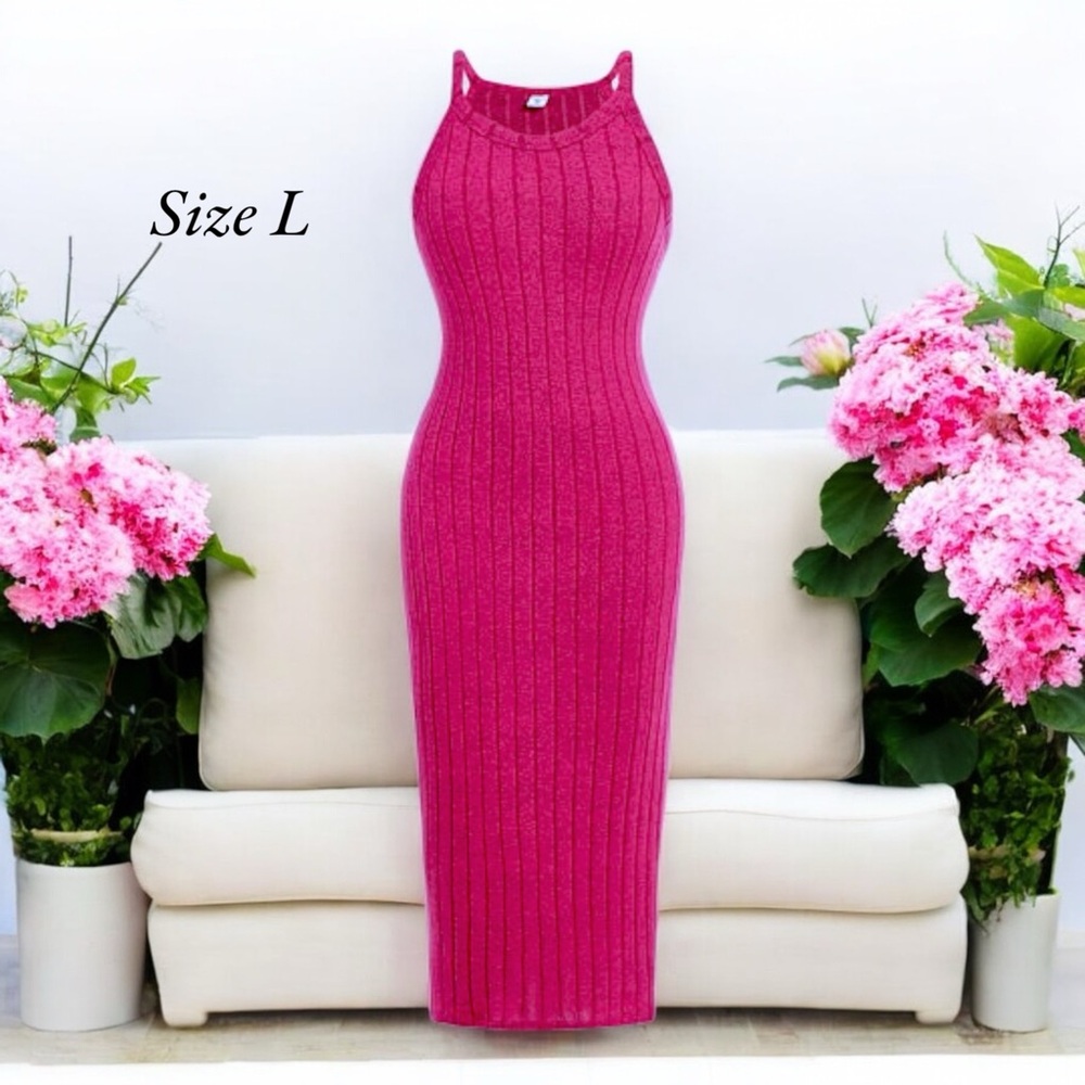 Women’s Berry Halter Neck Bodycon Ribbed Knit Tank Dress
